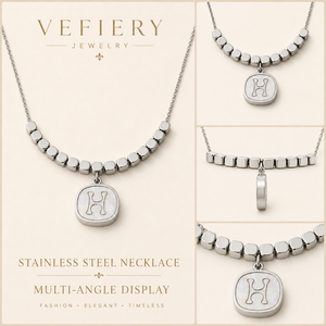 Collier tendance en acier titane couleur argent avec disque rond et barre incurvée - Product Image 4