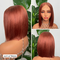 Perruque courte bob 99J 13x4 Lace Front, cheveux humains brésiliens lisses, 10 pouces, double épaisseur, avec ligne de cheveux naturelle