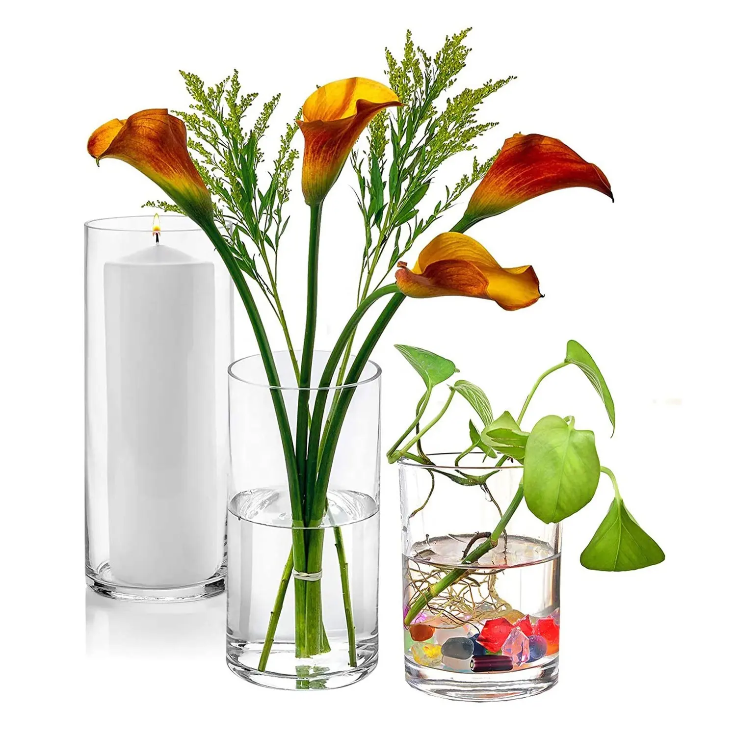 新しい手作りデザインクリア花瓶シリンダー形状フラワーガラス花瓶結婚式の装飾センターピース花瓶装飾メゾン