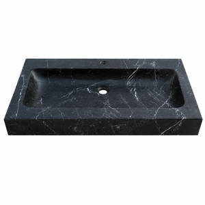 อ่างล้างมือแบบติดผนังหินธรรมชาติหรูหราจาก Poulars Wholesale พร้อมฐานหินอ่อน Nero Marquina - Product Image 1