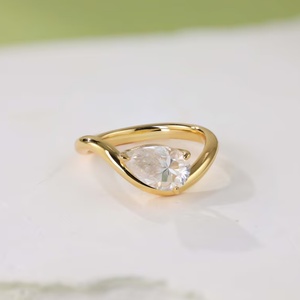 Bague personnalisée en or 14K 18K avec diamant de laboratoire en forme de poire, certifiée IGI, bijou de fiançailles en forme de goutte d'eau - Product Image 2