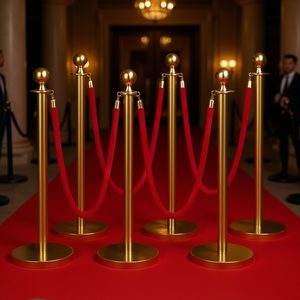 Postes de Acero Inoxidable Dorados (6 Piezas) con 4 Cuerdas de Terciopelo Rojo, Base Hueca, para Control de Multitudes en Eventos y Fiestas - Product Image 2