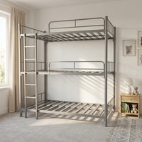 Lit superposé triple moderne en métal, cadre de lit en acier robuste, lit superposé à 3 niveaux, taille double avec barrières de sécurité, échelle verticale pour dortoir