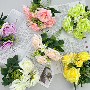 Meiyu Craft Flower Factory Bouquet de roses artificielles 9 têtes en soie réalistes pour mariage et décoration intérieure - Product Image 3
