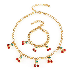 Fashion <b>Cute</b> Popular and Creative Rhinestone Cherry Pendant Charms Necklace <b>Bracelet</b> Personalized Jewelry Sets - Product Image 6