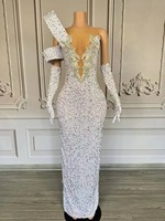 Robe scintillante faite à la main pour femmes, costume de danse, robes à paillettes blanches, cristaux, luxe, soirée, spectacle, fête d'anniversaire