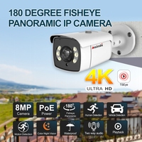 Caméra IP PoE Anxinshi 5MP 4K 180° °   Caméra panoramique Fisheye extérieure IP66, détection humaine et véhicule, vision nocturne couleur, audio bidirectionnel