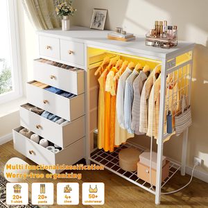 Cómoda Blanca Contemporánea con 4 Ganchos, Estación <span class=keywords><strong>de</strong></span> Carga y Cajones <span class=keywords><strong>de</strong></span> Tela para Dormitorio y Sala <span class=keywords><strong>de</strong></span> Estar - Product Image 4