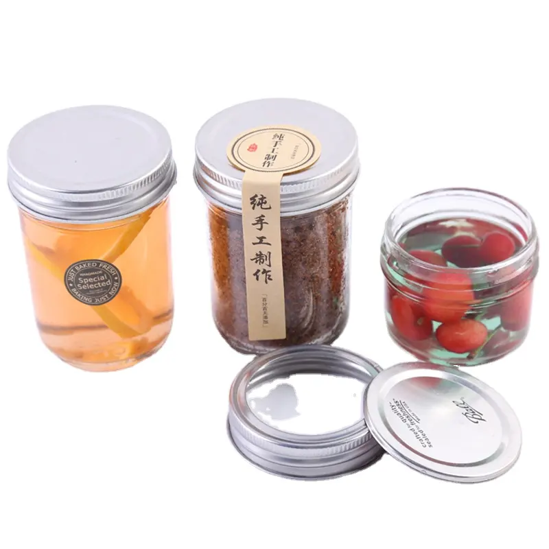 100ml 200ml 250ml 350ml piccolo caviale rotondo miele frutta vasetti di marmellata di vetro vetro con coperchio conservazione sottaceti insalata Mason Jar per il cibo