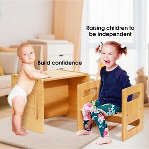 Montessori Weaning Natural Bamboo Small Desk Chair Toddler Activity <strong>Old</strong> Kids Dinner Reading Playing Toys Kids Table Chair Set - Product Image 3