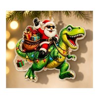 Ornement de Noël fantaisie Père Noël chevauchant un T-Rex, pendentif mignon dinosaure pour arbre de Noël, en acrylique imprimé UV et gravé au laser