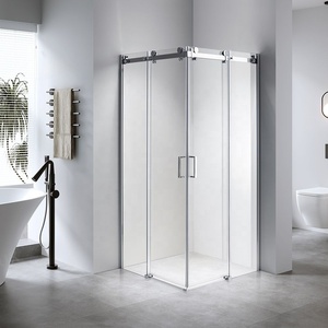 Cabine de douche en <span class=keywords><strong>verre</strong></span> à <span class=keywords><strong>double</strong></span> porte coulissante carrée pour salle de bain avec gros rouleaux Cabine de douche à <span class=keywords><strong>double</strong></span> porte - Product Image 1
