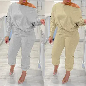 QuiteS 2023 Women's New Sexy Solid Color Casual Basic Hoodie Two-Piece Set Can Be Worn With Diagonal Shoulder Two-Piece Set