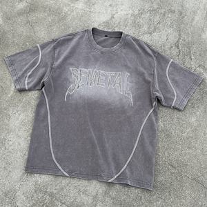 Heavyweight 100% Cotton <b>Cropped</b> O-Neck Tshirt Oversized Boxy <b>T</b>-<b>Shirt</b> Unisex Custom Embroidered Acid Wash <b>T</b> <b>Shirts</b> Pour Hommes - Product Image 1