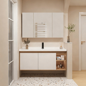 Modern vanity bathroom cabinet storage <b>mirror</b> cabinet integrated rock sink <b>wall</b> mounted washbasin cabinet - Product Image 1