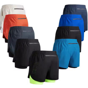 Men's Quick Dry Breathable Anti-Wrinkle 100% Polyester Canvas <strong>Mid</strong> Gym Shorts Double <strong>Layer</strong> 2 in 1 Side Pocket Running - Product Image 1
