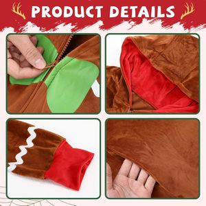 Pijama de Navidad JoyFuncos de Jengibre para Adultos, Mono de Manga Larga con Capucha y Cremallera, Ropa de Dormir Unisex de Terciopelo Acogedor - Product Image 6