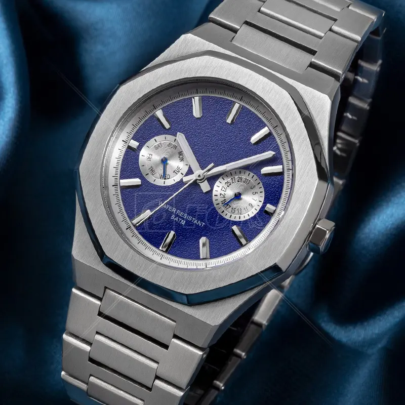 Brand Vintage Retro Analog Swiss Movement Sport Round Design Stainless Steel Luxury Wrist Chronograph Men Quartz Watch