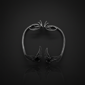 Aros para las orejas para hombre y mujer, de acero inoxidable, hipoalergénicos, con diseño de ala de dragón y piedra preciosa negra, sin perforación, estilo gótico vintage, joyería oscura. - Product Image 1