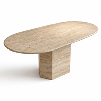MEUBLES JIAMEIJIA |   Table à manger ovale effet travertin avec piétement à facettes