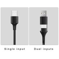 Kabel LED Tembaga Berlapis Timah Pengisian Cepat 2A 1.2m 3-in-2 Tipe-C/Micro/8pin Dual Input dengan Logo Bercahaya Kustom dan Jalinan Nilon