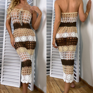Pronto per la spedizione di <span class=keywords><strong>vestiti</strong></span> donna estate taglia libera Beachwear <span class=keywords><strong>maglia</strong></span> uncinetto Maxi abiti OuYaan - Product Image 1