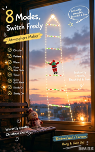 Luces LED de <span class=keywords><strong>Navidad</strong></span> al por Mayor, Decoración Colgante para Ventana y Pared con Diseño de Papá Noel Escalando una Escalera, 8 Modos, Adorno Navideño para Interiores y Exteriores - Product Image 2