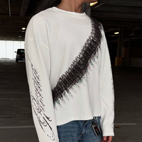 T-shirt à manches longues oversize en coton pour homme, style streetwear, personnalisé, en maille gaufrée épaisse, avec imprimé graphique et col rond, vente en gros
