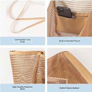 Bolso de playa de malla tipo panal de abeja plegable para mujer, bolso de hombro ligero y transpirable con bolsillo interior con cremallera para vacaciones en la <span class=keywords><strong>piscina</strong></span> - Product Image 4
