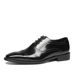 English <b>Block</b> Engraved Men's Shoes Height Increasing Autumn Leather Shoes for Business Formal Wear Bridal Gown Square Toe Shoes - Product Image 5