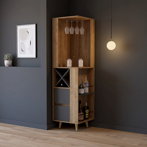 Caguas mobile angolo Bar con due ripiani esterni e quattro Wine Cubbies pino/grigio finitura per la conservazione del vino e set decorativi - Product Image 3