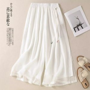 Casual Wide Leg Trousers Cotton Linen Blend Breathable Loose Fit Women's Summer Pants Black White Yellow Pea Green - Product Image 2