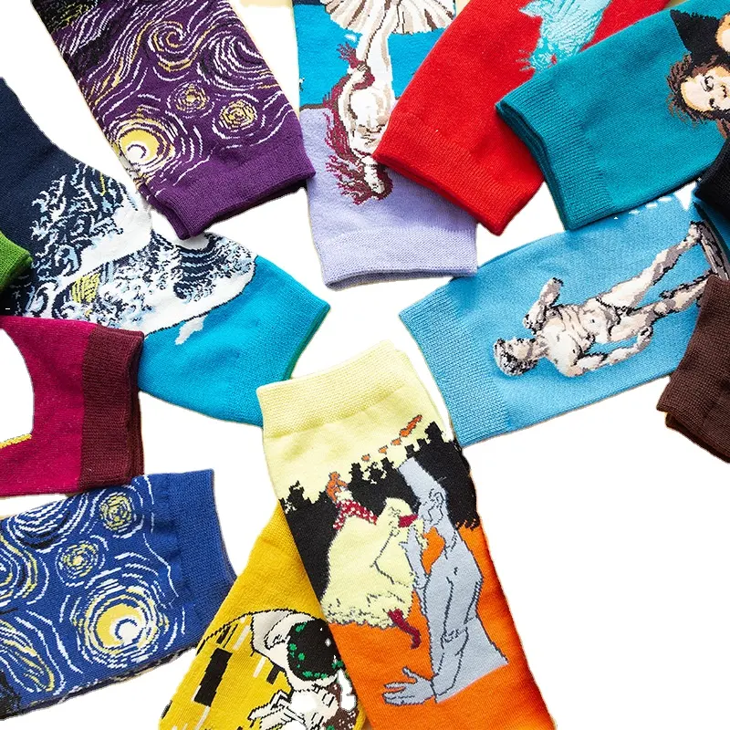 Calcetines gruesos de algodón para hombre, calcetín deportivo, con logotipo popular, estilo hip hop, Van Gogh