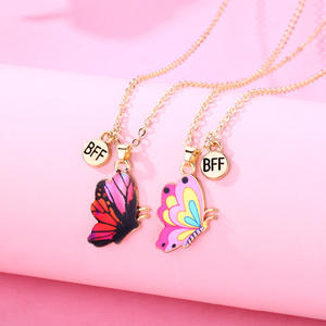 Go Party 2 uds Set Boho BFF <span class=keywords><strong>amistad</strong></span> mariposa colgante collar colorido aceite goteo esmalte tarjeta collares para niñas niños - Product Image 4