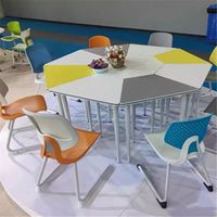 Table d'entraînement hexagonale color-block modulaire avec fente pour support de tablette pour salle de classe et réunion
