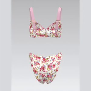 Trendy High-Impact Summer Beach Floral Patchwork Plaid Underwire High-Waisted Thong <b>Bikini</b> Set for Wholesale Custom Swimwear - Product Image 2