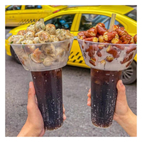 Vente en gros de barquettes transparentes noires en PP de 500 ml, 700 ml et 1000 ml pour jus, boissons et en-cas avec logo personnalisé imprimé UV