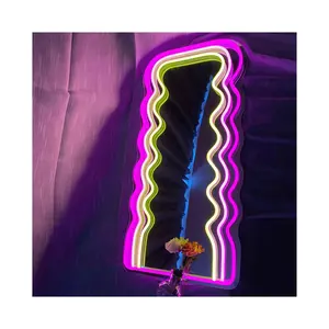 Winbo lượn sóng gương Neon dấu hiệu cho trang trí tường treo tường không thường xuyên trang trí gương với Dimmable trang trí đèn neon