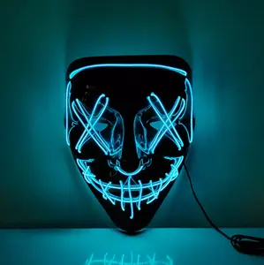 HF 2023 Hot Sale Halloween Mask Led Glowing Mask Black V Word With Blood Horror Facepiece