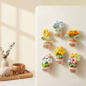 Mini Handmade Knitted Cactus <b>Flower</b> Plush Crochet Potted Plant Fridge Magnet Set Home <b>Decor</b> Factory Direct - Product Image 4
