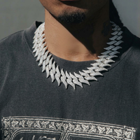 Collier ras-du-cou vintage personnalisé en alliage, entièrement serti de diamants, chaîne à maillons fantaisie, plaqué argent certifié IGI, 15g, pour homme