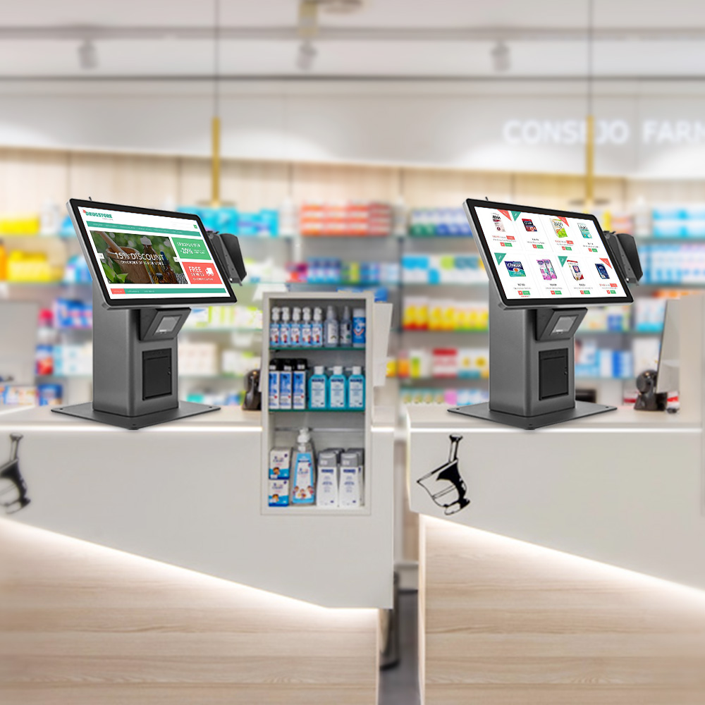 Provide Kiosk-design 15.6/18.5/21.5 Inch Desktop Scanner Printer Camera Payment Terminal Self Kiosk in Supermarket/pharmacy