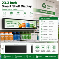 Écran LCD numérique étiré intelligent de 23,3 pouces avec contrôle cloud, Wi-Fi, USB, RJ45 pour la publicité sur les rayonnages de magasin