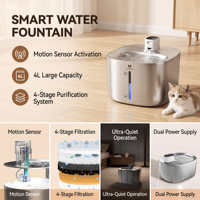 Distributeur d'eau intelligent et moderne pour animaux de compagnie 4L en acier inoxydable, fontaine à boire automatique étanche pour chat, batterie rechargeable, double mode