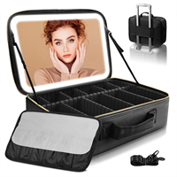 Tas Kosmetik Perjalanan Portabel Besar Tahan Air Mewah dengan Cermin LED dan Kotak Makeup Kustom