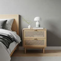 Table de chevet en bois rustique de style ferme avec tiroir en rotin pour chambre à coucher