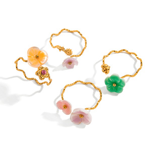 Flower <b>Ring</b> <b>Set</b> Women's Adjustable <b>Gold</b> Tone Floral Design Gift Jewelry - Product Image 5