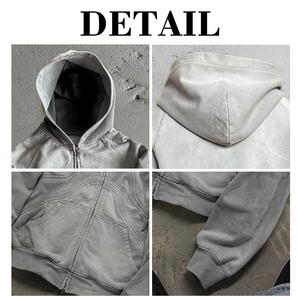 Sweat à capuche zippé de luxe OEM personnalisé pour homme, coupe structurée, en coton épais 500 GSM, délavage acide, style streetwear - Product Image 6