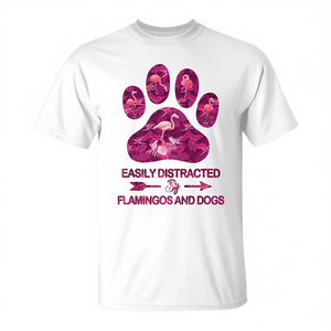 Camiseta con diseño de pata rosa, fácilmente distraído por flamencos y perros, unisex, talla para adultos S a XXL - Product Image 2