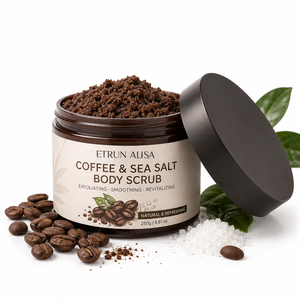ETRUN ALISA PrivateLable Gommage corporel biologique au café et au sel de mer, exfoliant pour femmes, aide à éliminer les peaux mortes, texture lisse - Product Image 1